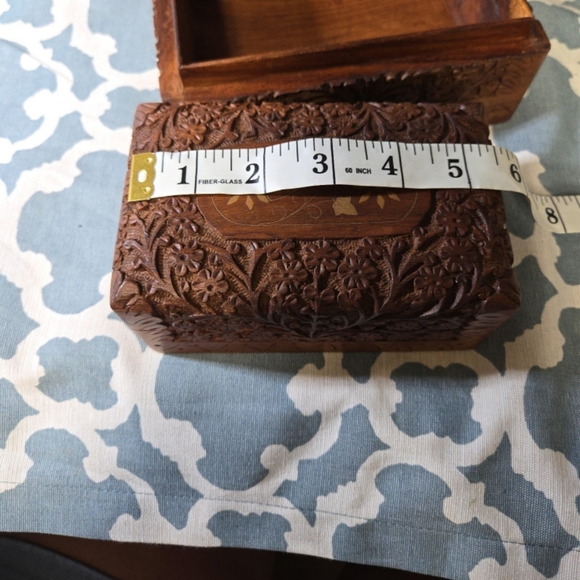 Vintage intricate hand carved inlayed nesting wood boxes - Picture 8 of 12